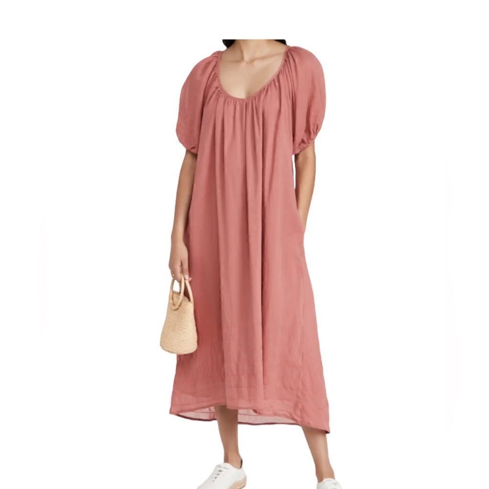 SUNDRY Bubble Sleeve Maxi Dress in Dark Jam
